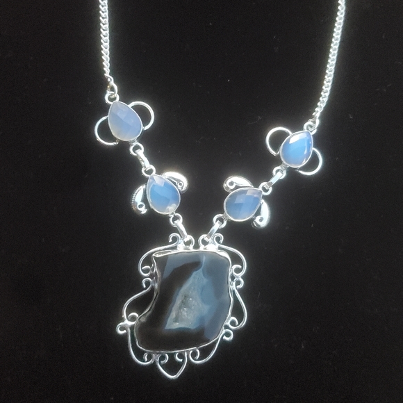 New Solar Agate & Opalite 925 Silver Necklace. - Picture 10 of 12